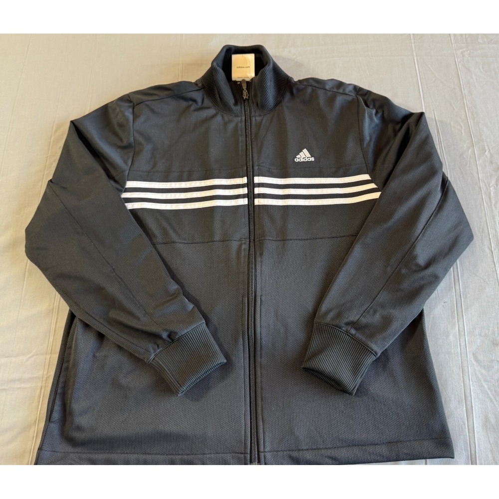 Adidas Jacket Large Vintage Three Stripes Logo Mens Black